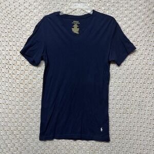 Polo Ralph Lauren Tee Shirt Men M Navy Blue V Neck Pony Short Sleeve Slim Fit